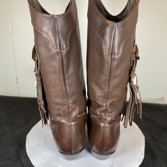 Women's 7.5 Dingo Brown Soft Leather Cowboy Boots with Fringe Design, - Picture 7 of 11